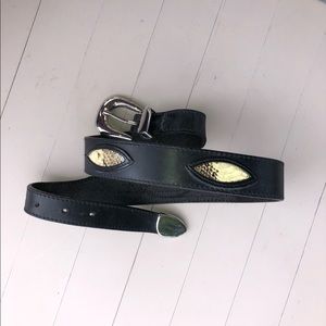 Vintage leather belt black & snakeskin 32
